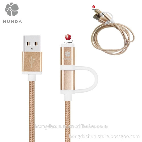 2 in 1 MFI cable 1.2m usb to lighting cable braided quality fast charge cable gold silver pink grey